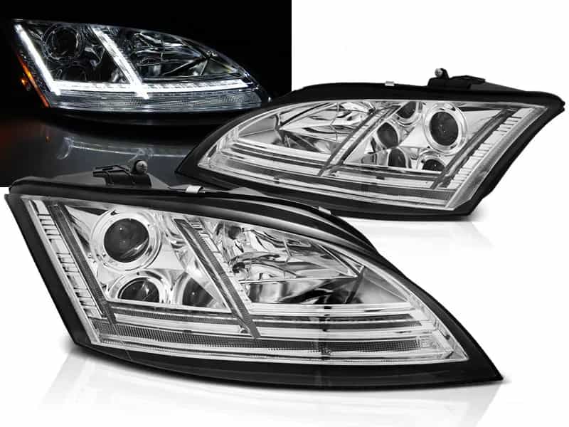 Reflektory Soczewkowe Ksenon D1S+H1 Chrome LED DRL Dynamiczny Kierunek Audi TT 8J Przedlift (06–10) z AFS