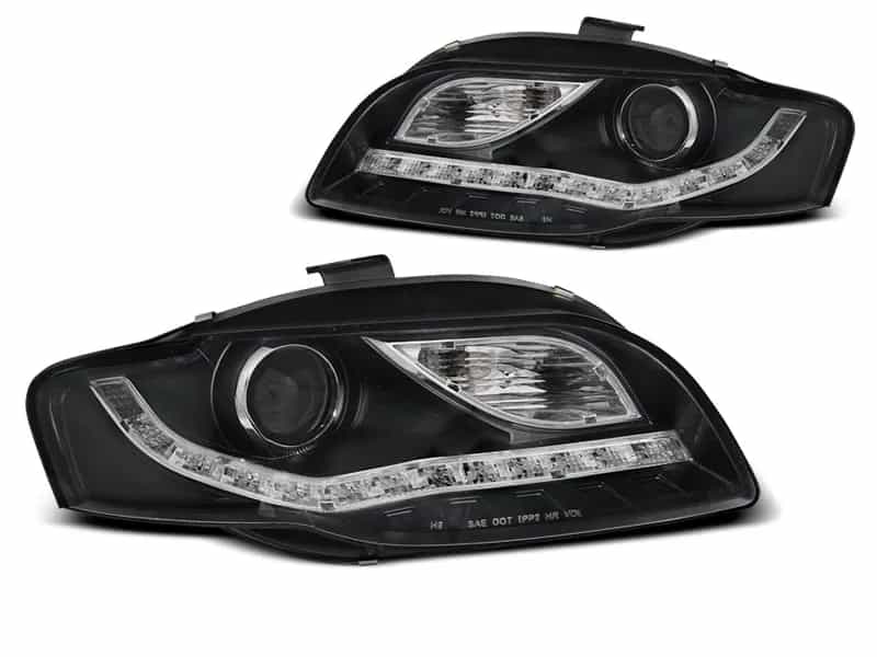 Reflektory Soczewkowe LED Daylight Black z Kierunkowskazami LED i Silniczkami | Audi A4 B7 (11.2004–03.2008)
