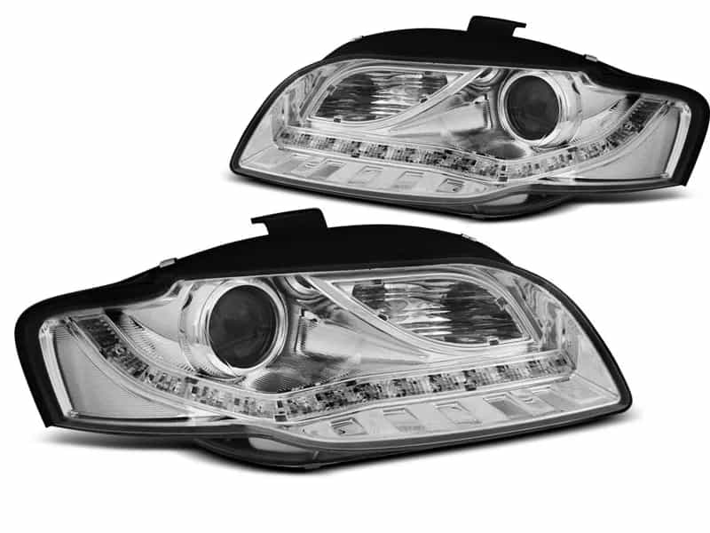 Reflektory Soczewkowe LED Daylight Chrome z Kierunkowskazami LED i Silniczkami | Audi A4 B7 (11.2004–03.2008)