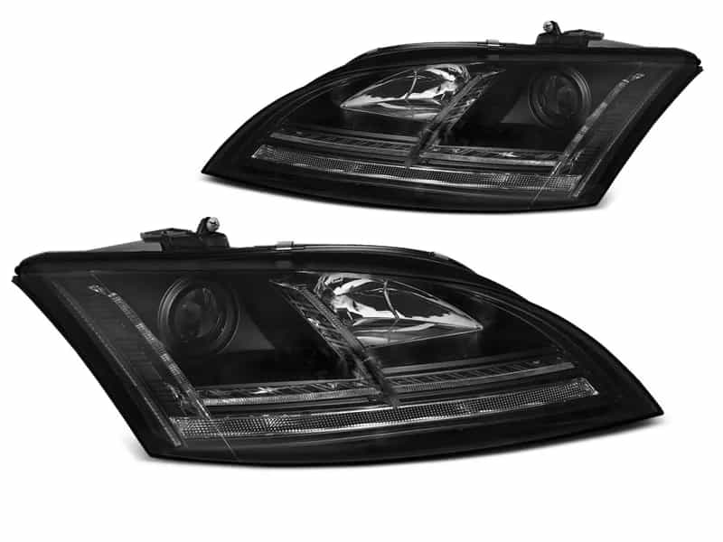 Reflektory Soczewkowe H7/H1 Black z Podświetleniem LED i Dynamicznym Kierunkowskazem | Audi TT 8J (06–10)
