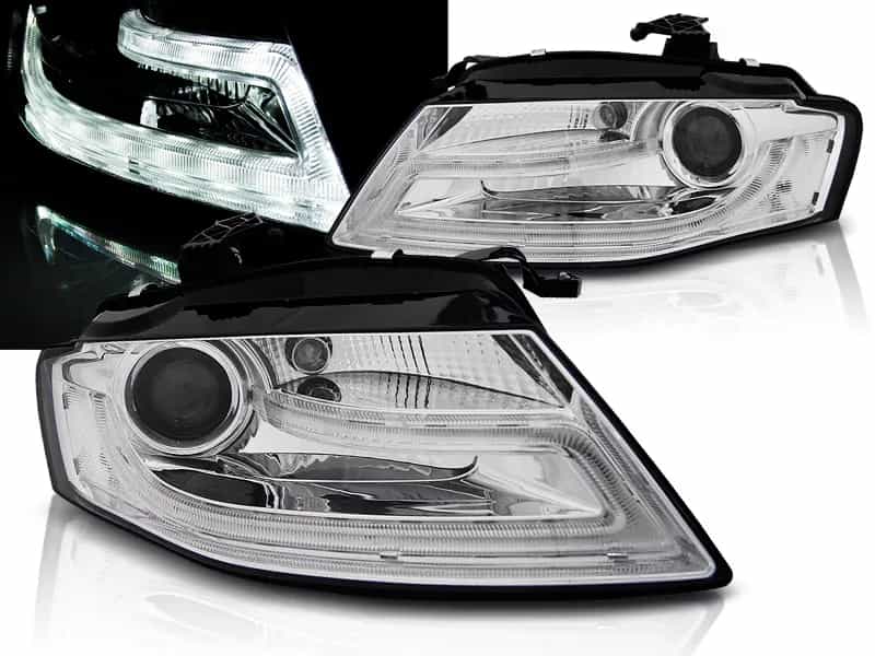 Reflektory Soczewkowe H7 Lampy Chrome LED TRU DRL  Audi A4 B8 Przedlift (04.2008–11.2011)