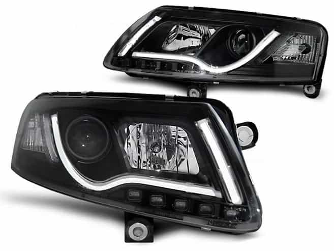 Reflektory Soczewkowe H7/H1 Black Lampy LED Tube Light DRL | Audi A6 C6 Przedlift (04.2004–2008)