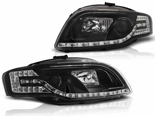 Reflektory Soczewkowe Lampy przednie H7/H1 Black z LED Tube Light | Audi A4 B7 (11.2004–03.2008)