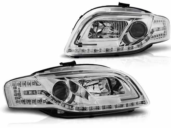 Reflektory Soczewkowe H7/H1 Lampy przednie Chrome LED Tube Light | Audi A4 B7 (11.2004–03.2008)