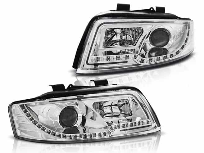 Reflektory Soczewkowe Lampy przednie H7/H1 Chrome LED Tube Light | Audi A4 B6 (10.2000–10.2004)
