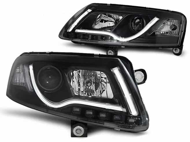 Reflektory Lampy Ksenonowe D2S/H1 Black z LED Tube Light DRL | Audi A6 C6 Przedlift (04.2004–2008)