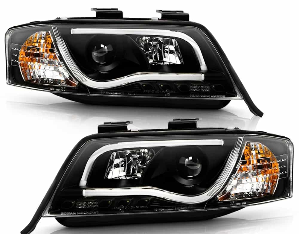 Reflektory Soczewkowe H1/H1 Lampy Black LED Tube Light DRL Audi A6 C5 Przedlift (05.1997–05.2001)