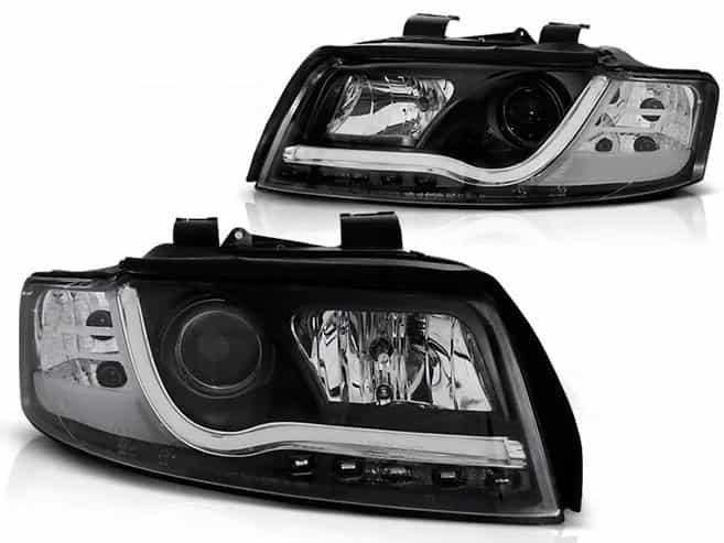 Reflektory Soczewkowe H1/H1 Lampy Black LED Tube Light DRL Audi A4 B6 (10.2000–10.2004)