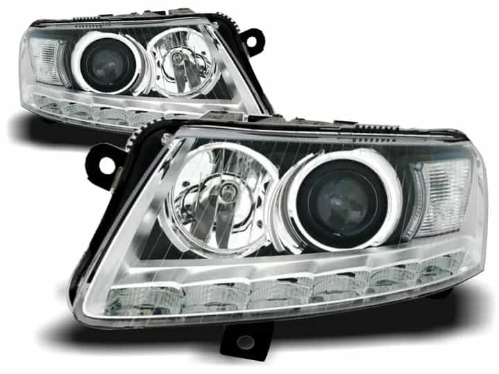 Reflektory Soczewkowe Ksenonowe D2S/H7 Lampy Chrome LED TRU DRL Audi A6 C6 Przedlift (04–08)