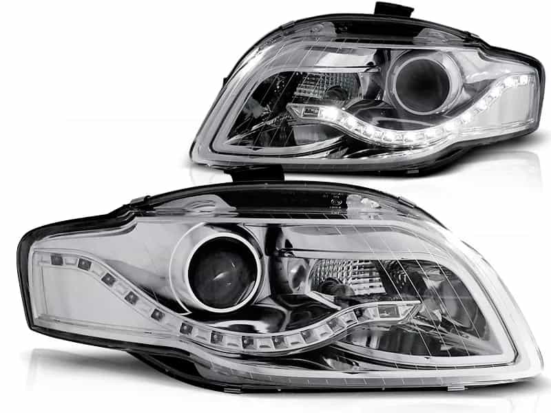 Reflektory Soczewkowe H9 Lampy Chrome z LED TRU DRL+Silniczek Audi A4 B7 (11.2004–03.2008)