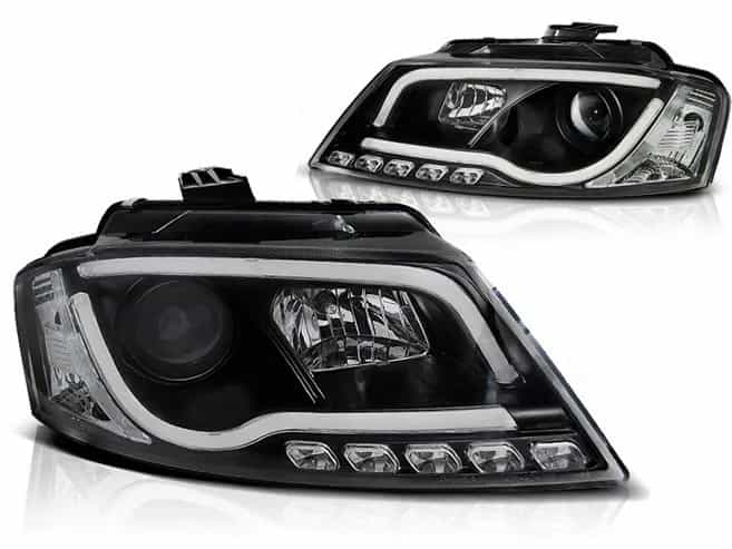 Reflektory Soczewkowe H7/H1 Black LED Tube Light DRL Audi A3 8P Polift (2008–2012)