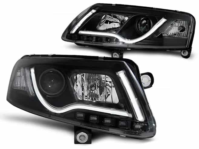 Reflektory Soczewkowe H7/H1 Black LED Tube Light | Lampy Audi A6 C6 Przedlift (2004–2008)