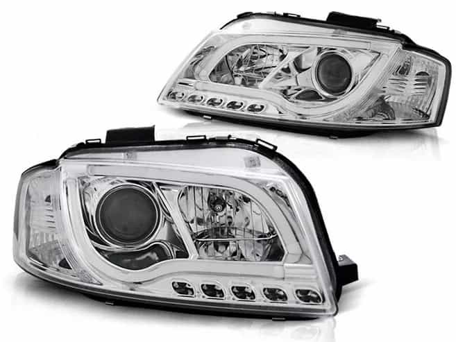 Reflektory Soczewkowe H7/H1 Lampy Chrome LED Tube Light Audi A3 8P (05.2003–03.2008)