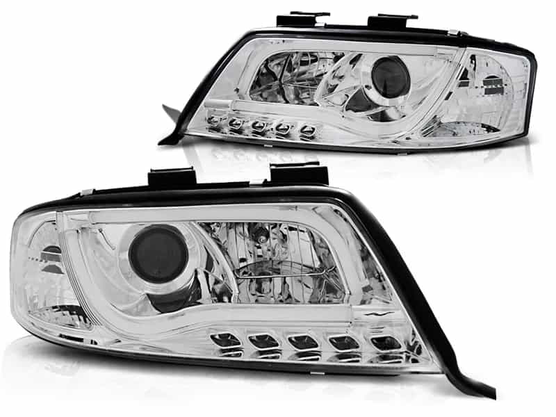 Reflektory Soczewkowe H1/H1 Lampy Chrome LED Tube Light DRL Audi A6 C5 Przedlift (05.1997–05.2001)