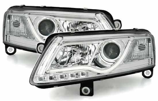 Reflektory Soczewkowe H7/H1 Lampy Chrome LED Tube Light | Audi A6 C6 Przedlift (04–08)